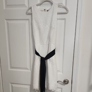 White House Black Market White Lace Midi Dress with Black Tie